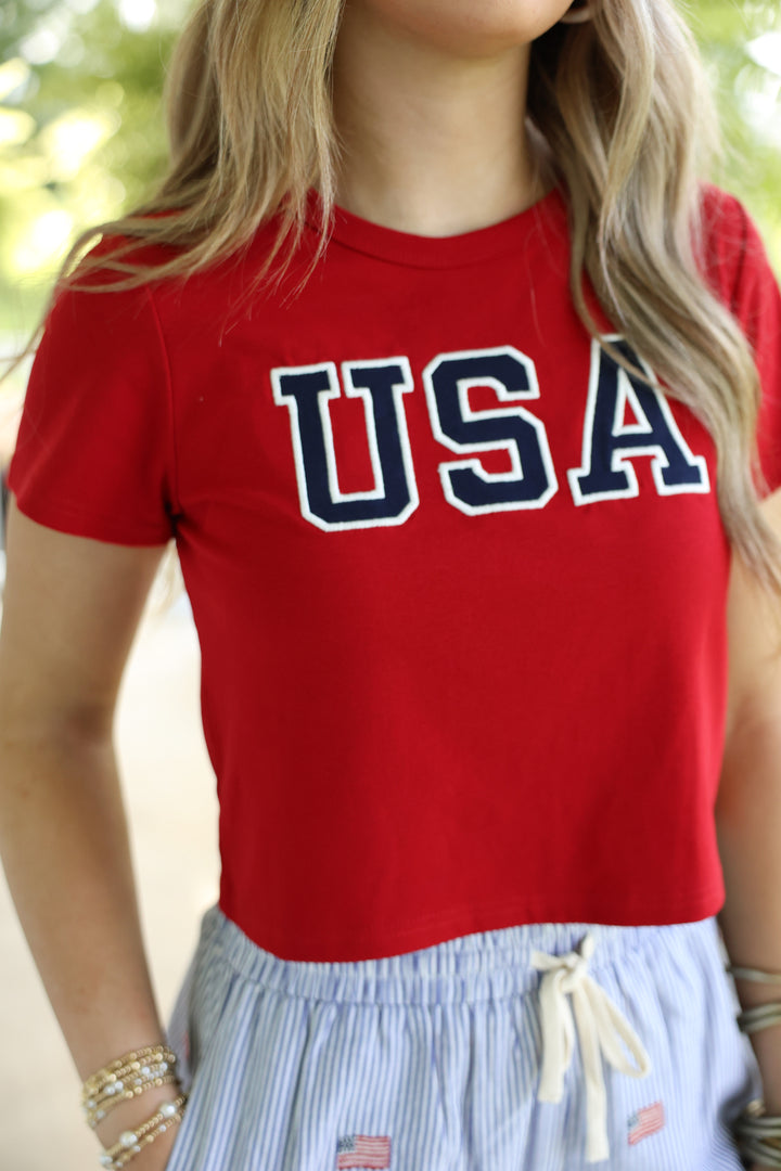 "USA" Short Sleeve Round Neck Baby Tee "Red"