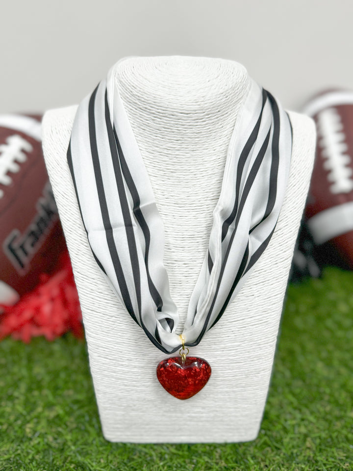 Hart Designs Jewelry - Black/White Striped Scarf Necklace "Red Heart"