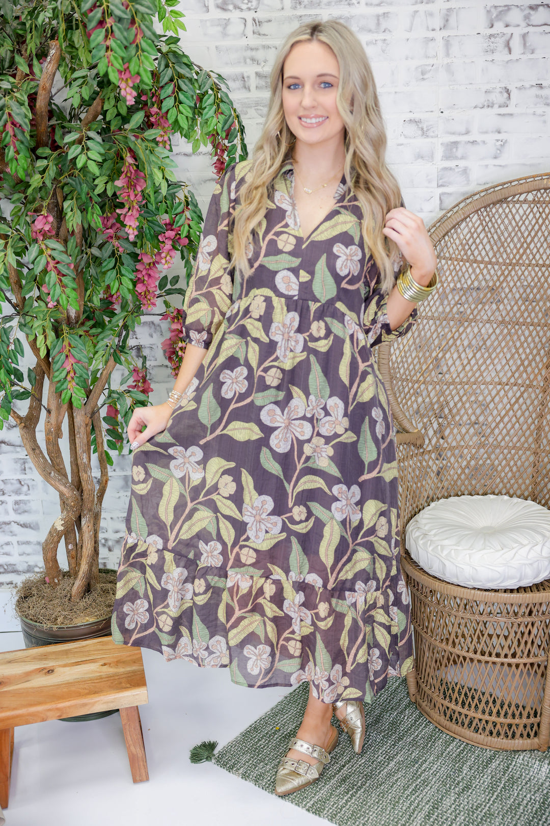 Wild Floral Midi Dress "Brown Mix"