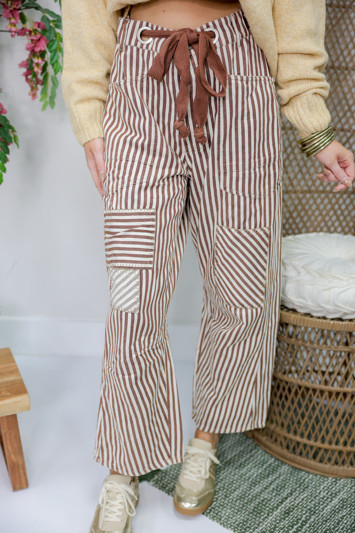 Striped Barrel Pants "Brownie Cream"