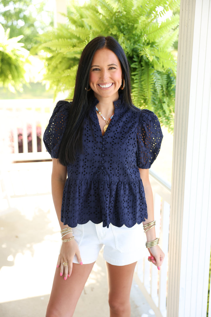 The Everlasting Eyelet Top "Navy"
