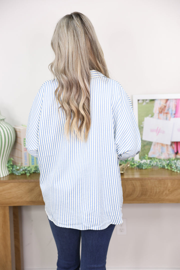 Striped 3/4 Sleeve Top "Blue"