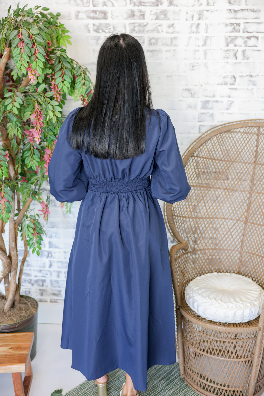 Gracious Zipper Midi Dress "Navy"