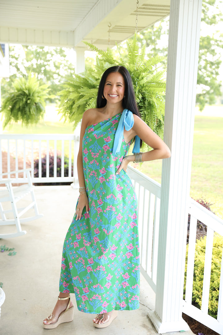 Seabreeze Floral One Shoulder Midi Dress "Green"