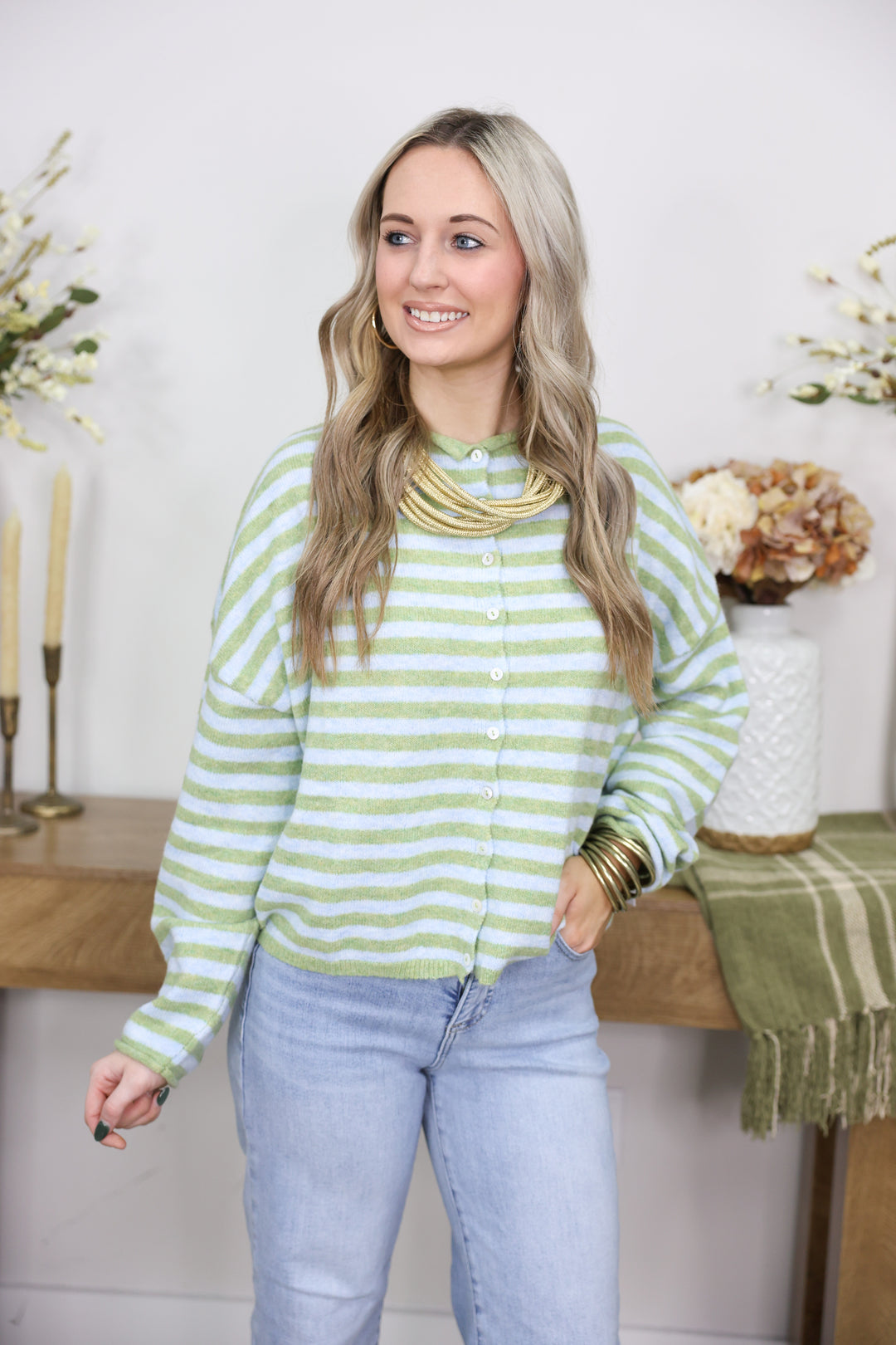 Striped Piper Cardigan "Matcha"