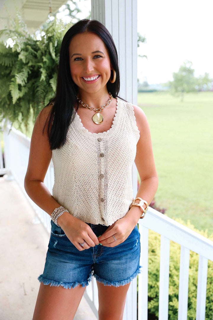 Buttoned Front Lightweight Tank Top "Natural"