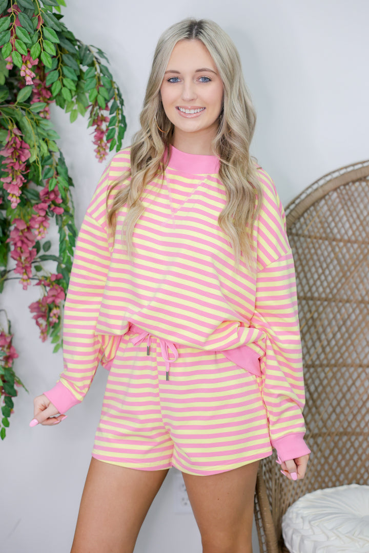 Striped Terry Shorts Set "Pink Lemonade"
