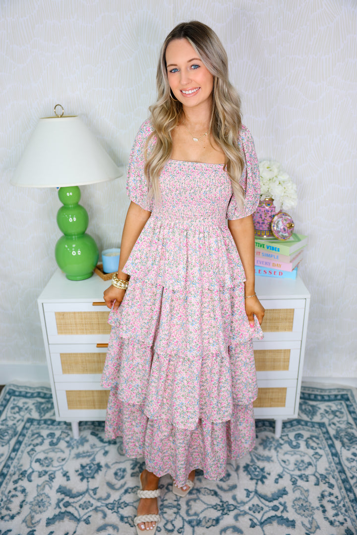 Spring Floral Smocked Maxi Dress