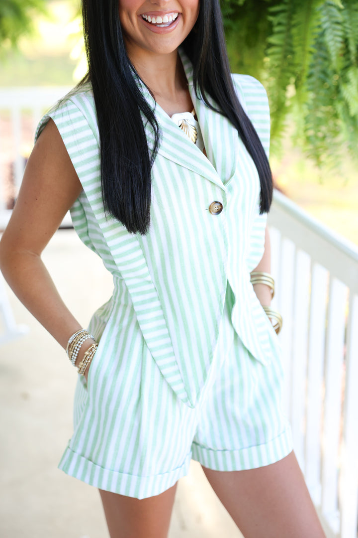Boardwalk Breeze Romper "White/Mint"