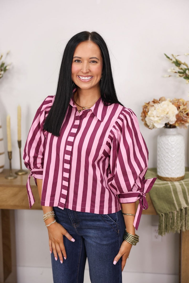 Sunny Side Stripe Top "Pink Wine"