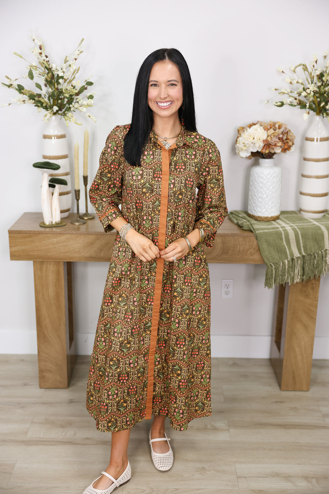 Falling for Florals Dress "Olive/Toffee"