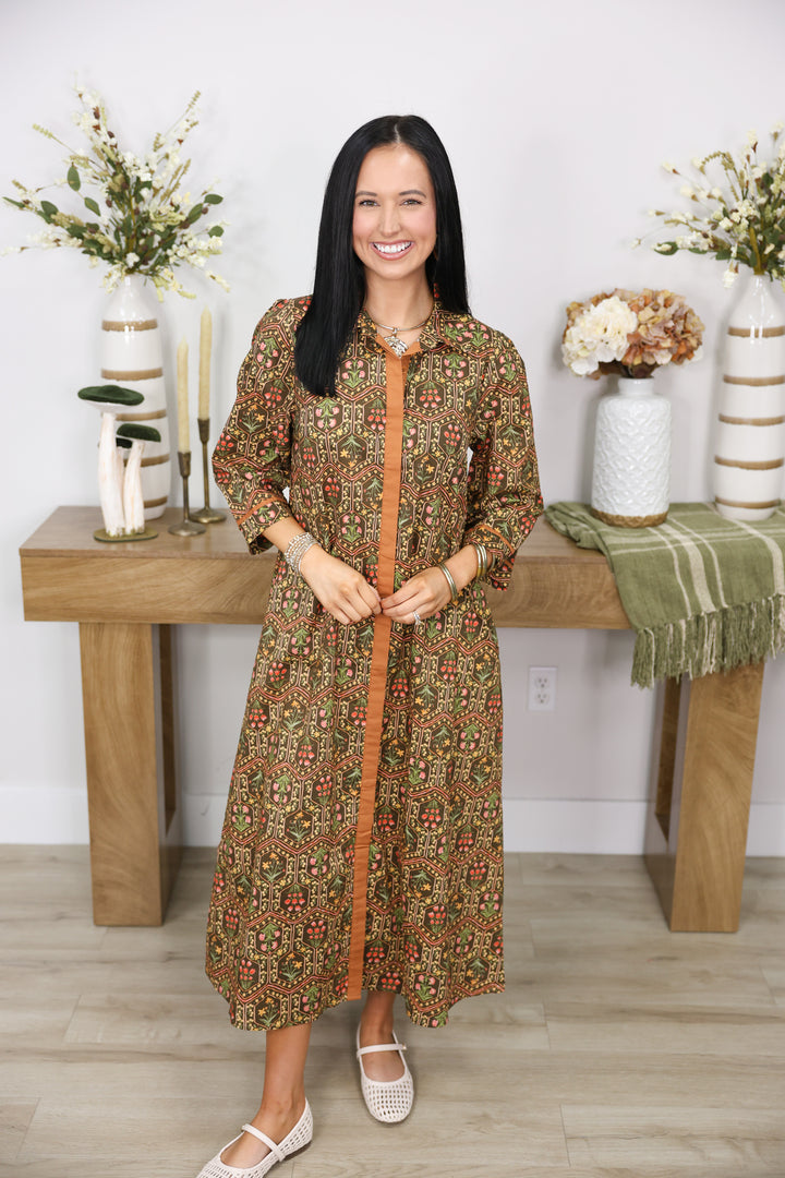 Falling for Florals Dress "Olive/Toffee"