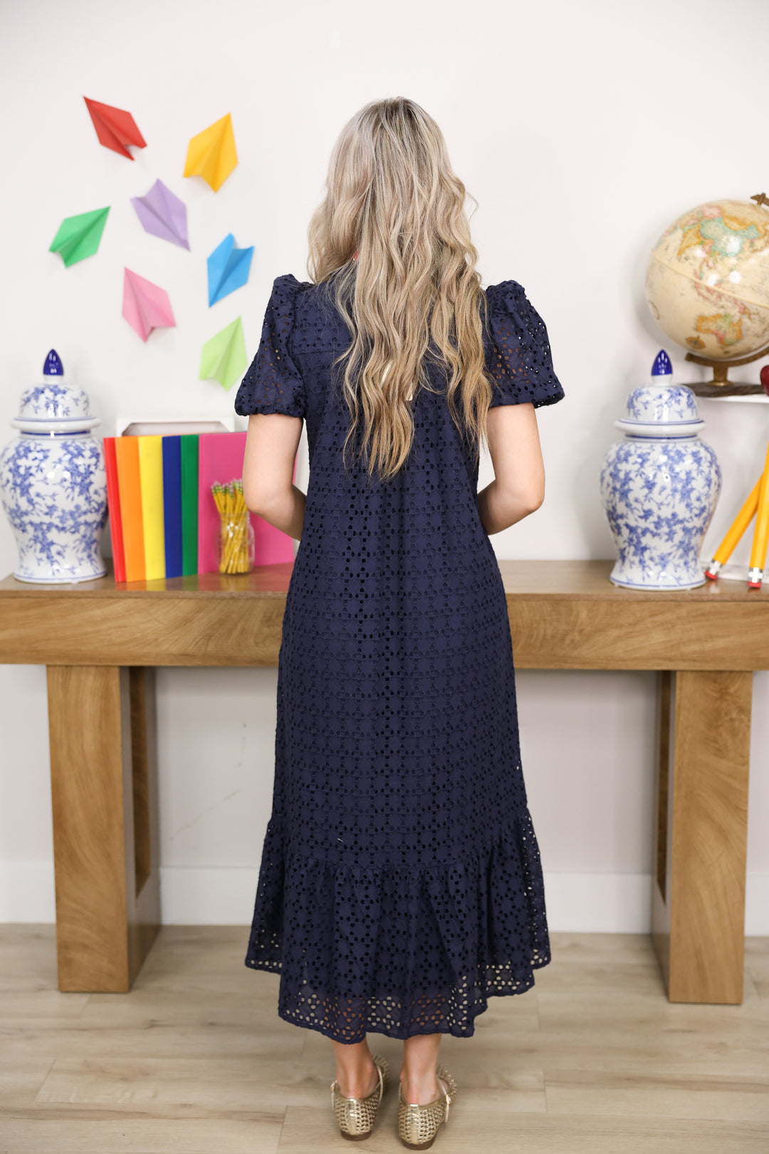 The Everlasting Eyelet Dress "Navy"