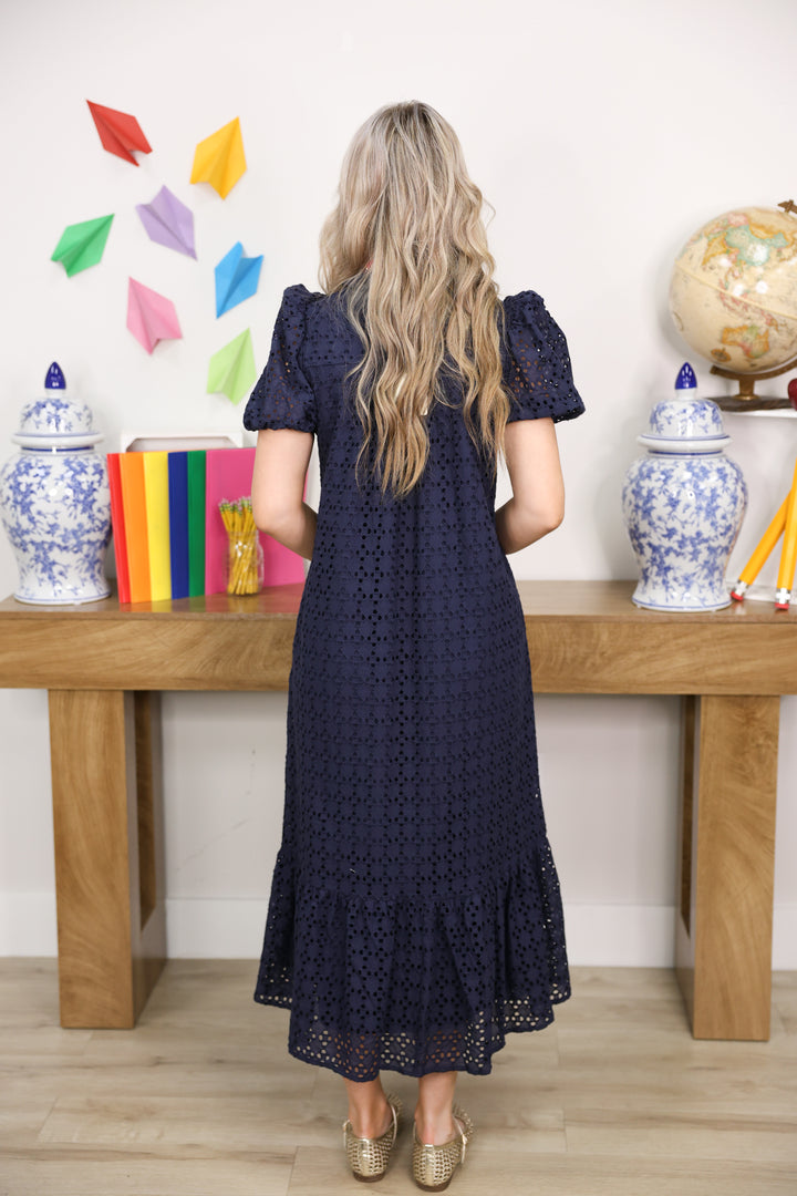 The Everlasting Eyelet Dress "Navy"