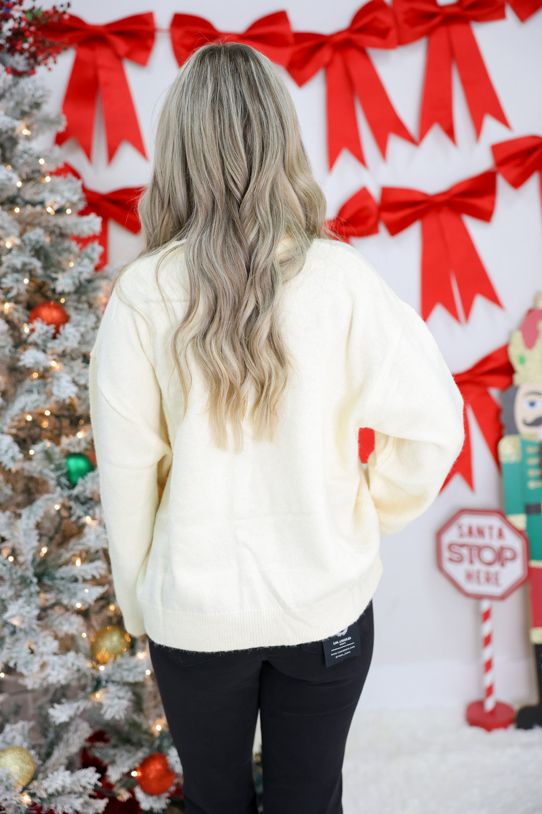 Crew Neck Santa Claus Christmas Sweater "Ivory"