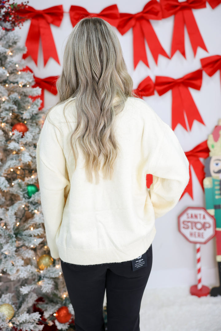 Crew Neck Santa Claus Christmas Sweater "Ivory"