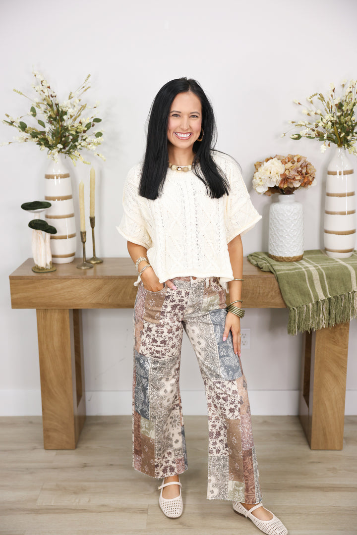 Risen - High Rise Ankle Wide Leg Pants "Earth Block"