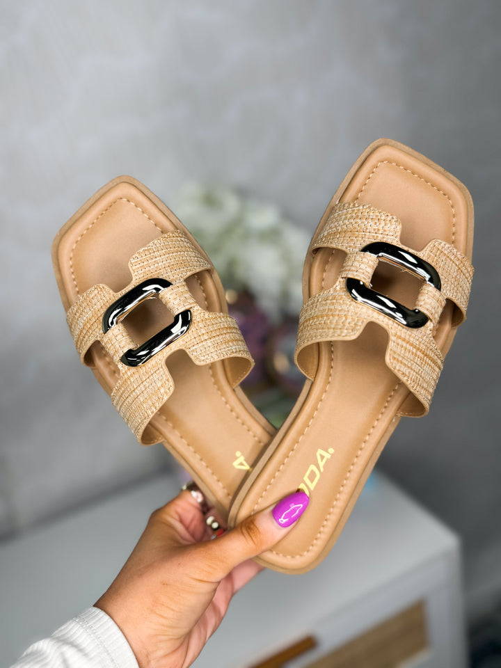 Feng Sandal "Raffia/Natural/Gold"