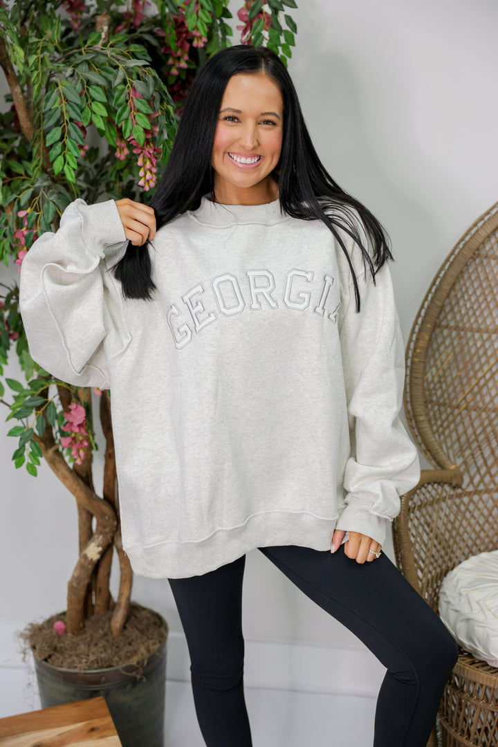 'Georgia' Embroidered Mock Neck Sweatshirt "Ash Grey"