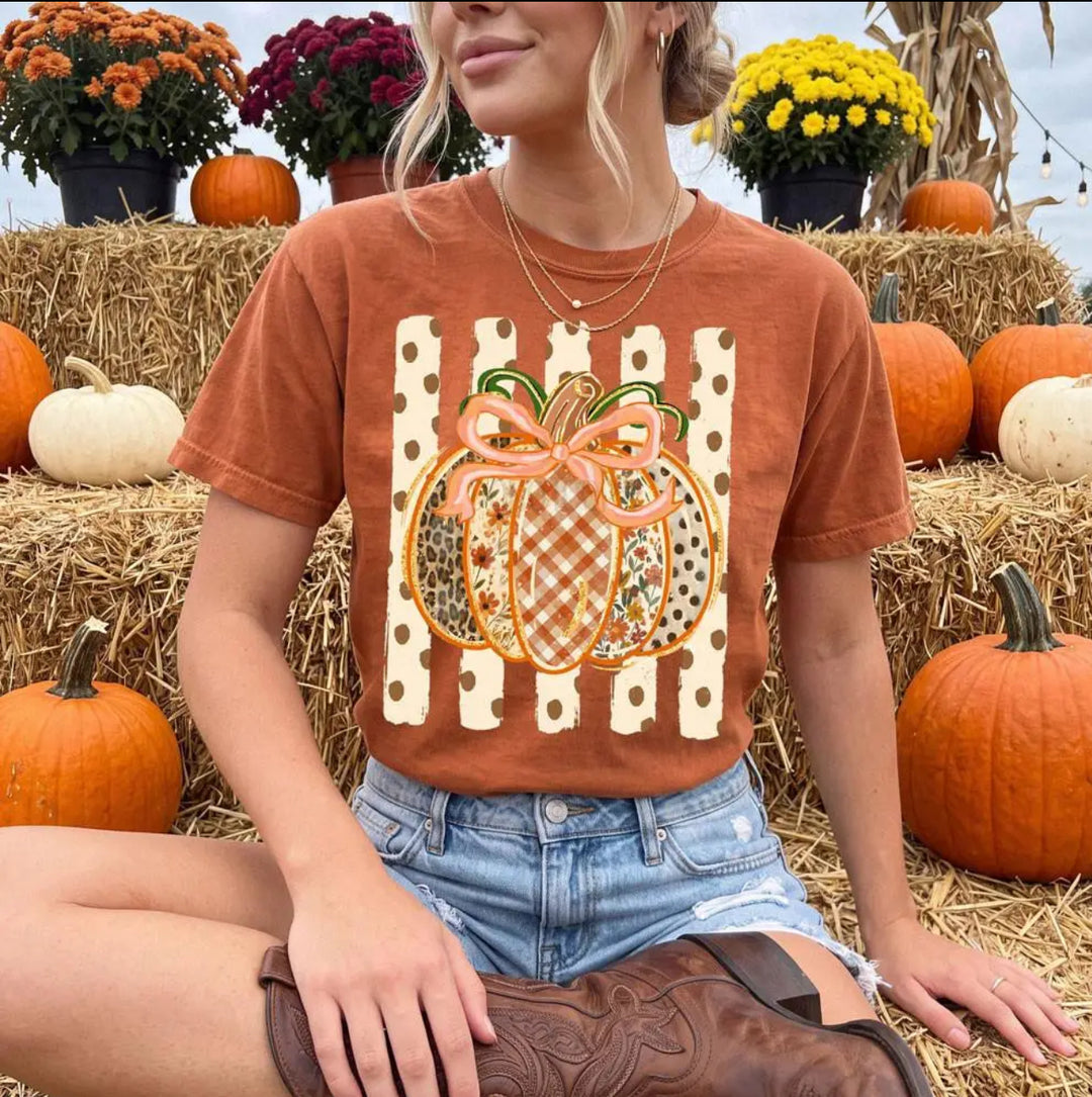 Pattern Pumpkin Polka Dot Stripes Graphic Tee "Yam"