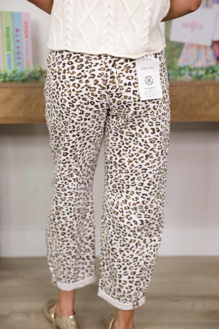 Risen - Slouchy Crop Barrel Leopard Cuffed Hem Pants "Cream"