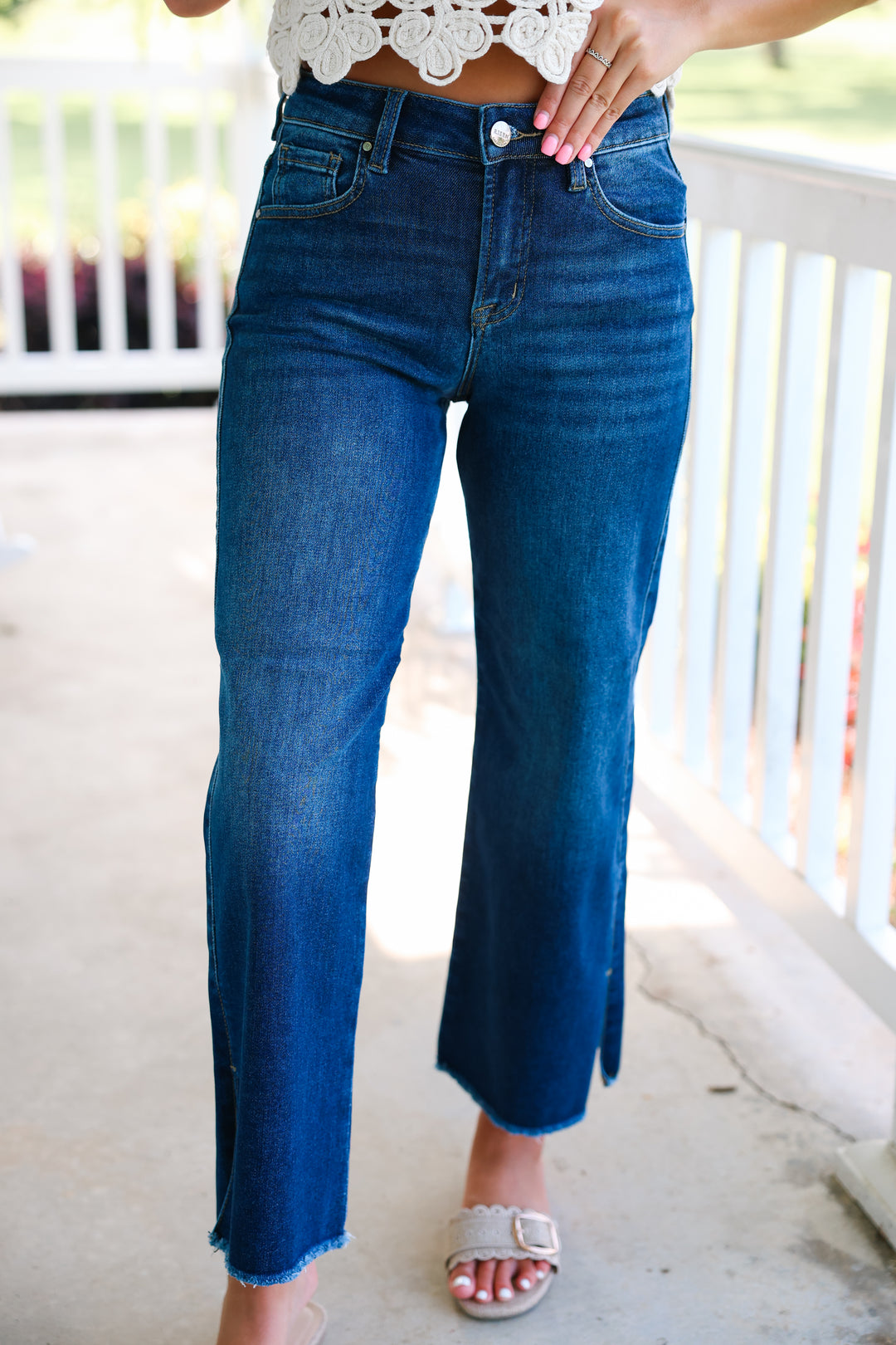 Risen - Mid Rise Crop Wide Side Slit Jeans "Dark"