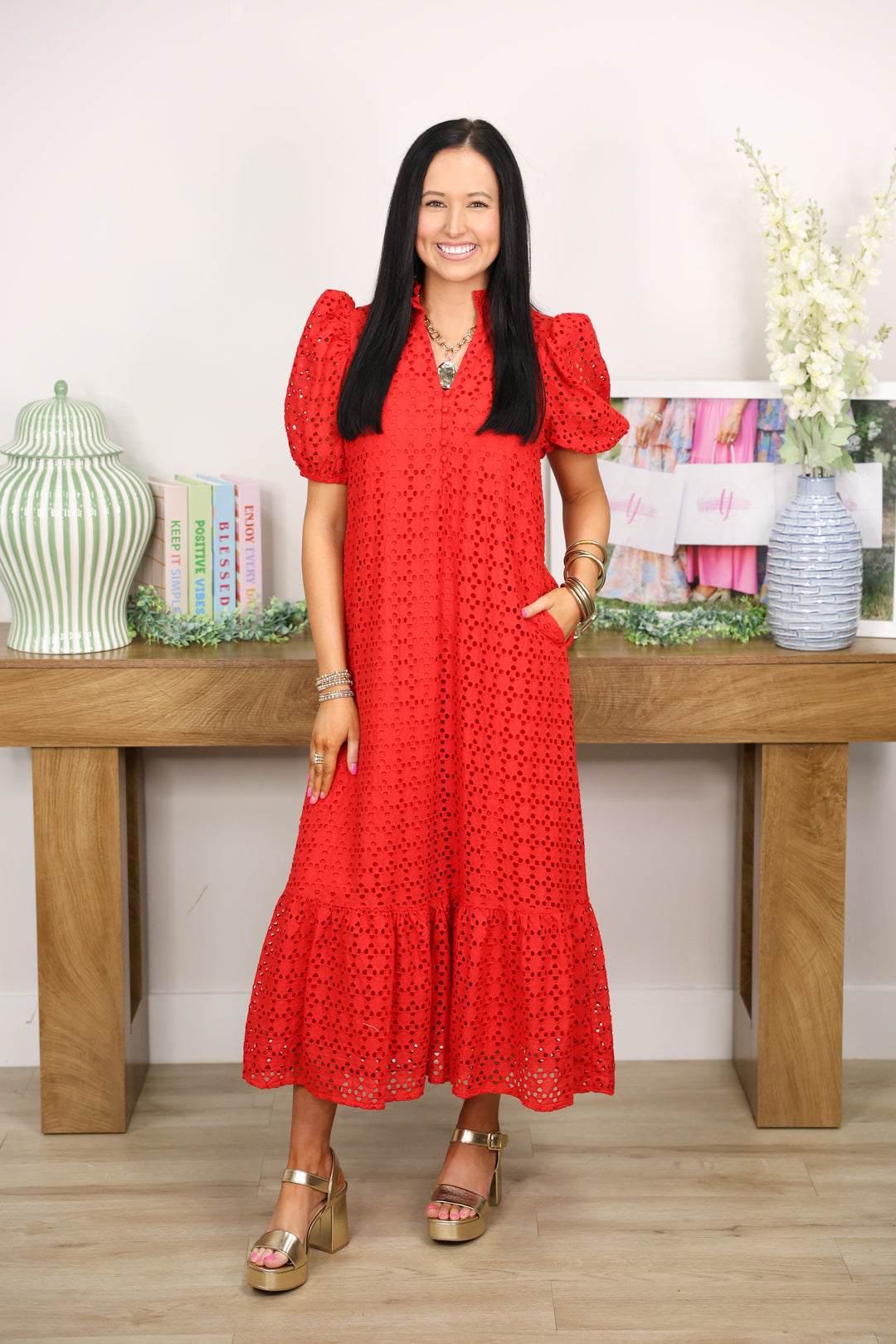 The Everlasting Eyelet Dress "Red"