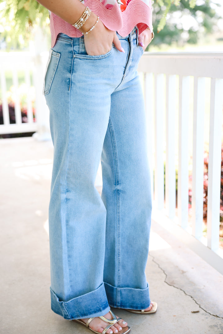 Risen - TC High Rise Ankle Wide Cuffed Jeans "Light"
