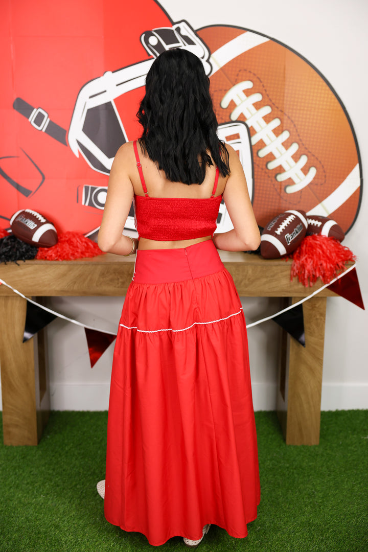 Exclusive Lace Trimmed Top & Skirt Set "Red/White"