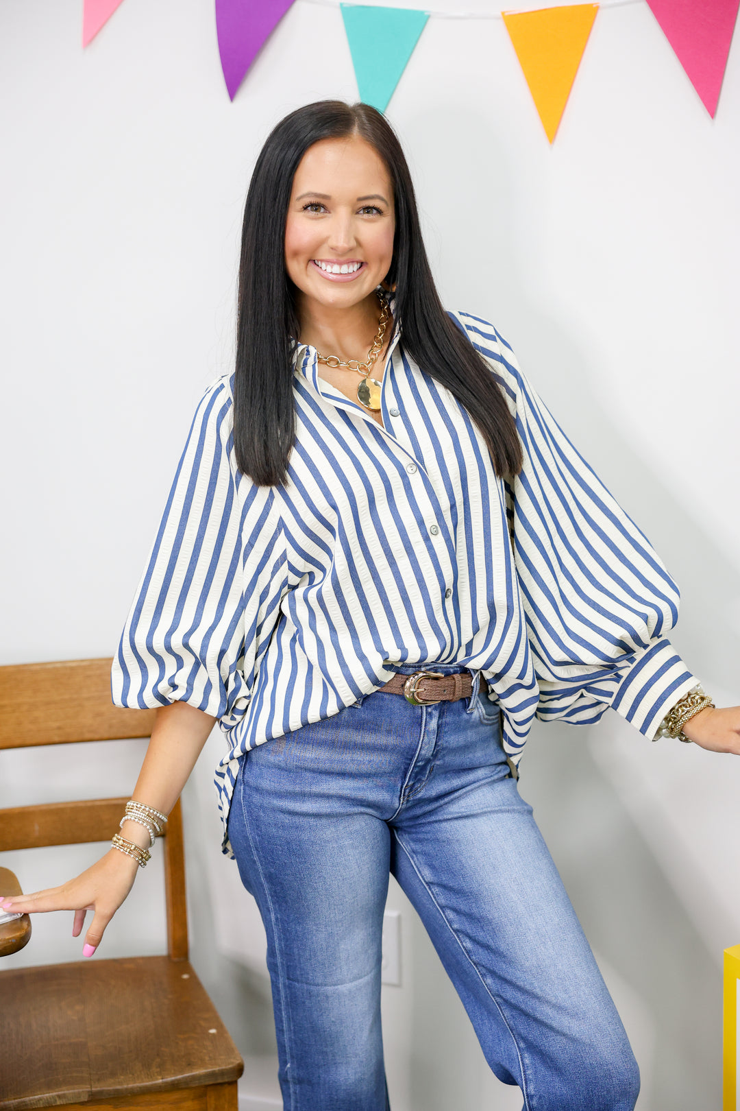 Stripe A Pose Top "Indigo"