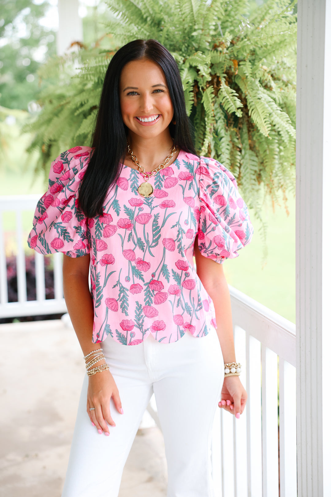 Poppy Field Scalloped Top