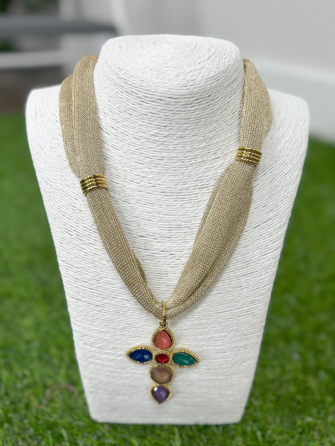Hart Designs Jewelry - Gold Shimmer Scarf Necklace "Multi Color Cross"