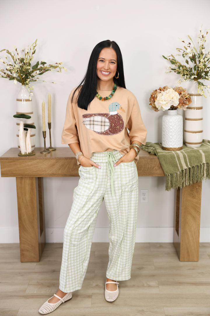 Mallard Duck Patchwork Dolman Sleeve Knit Top "Latte"