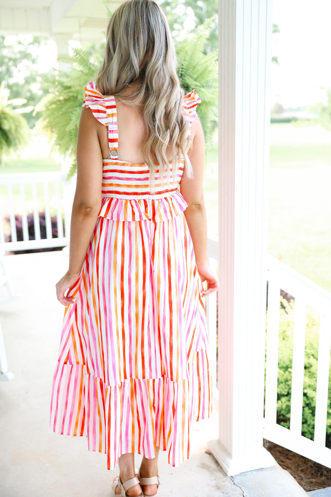 Pretty Poplin V-Neck Dress "Pink/Red"