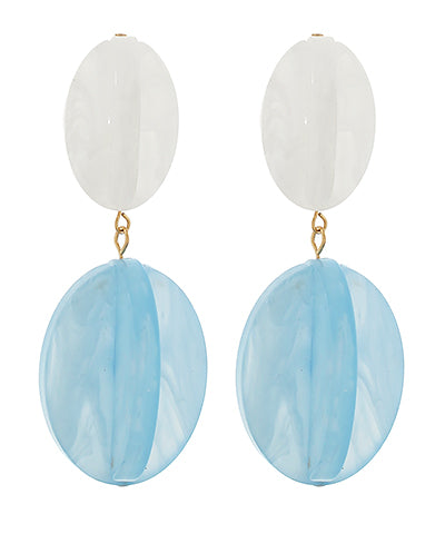 Star Fruit Acrylic 2 Drop Earrings "Lt Blue/White"