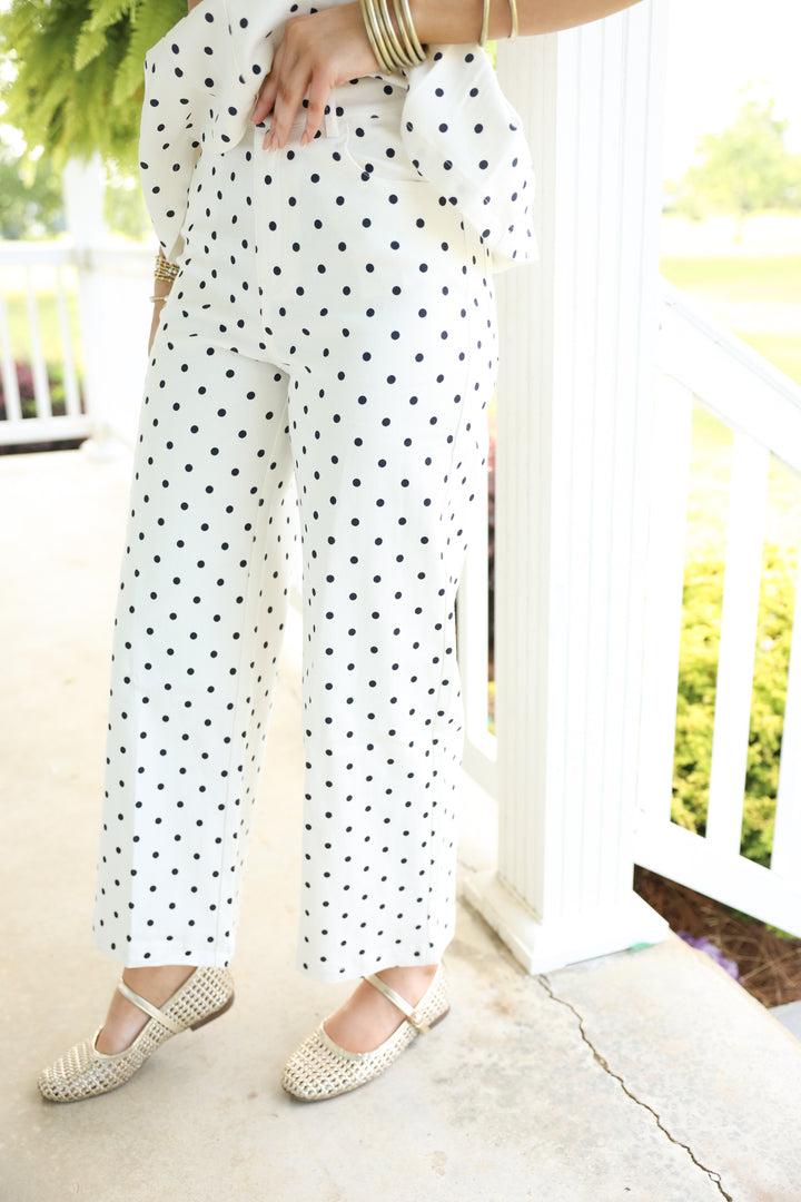 Polka Dot Wide Leg Pants "Off White"