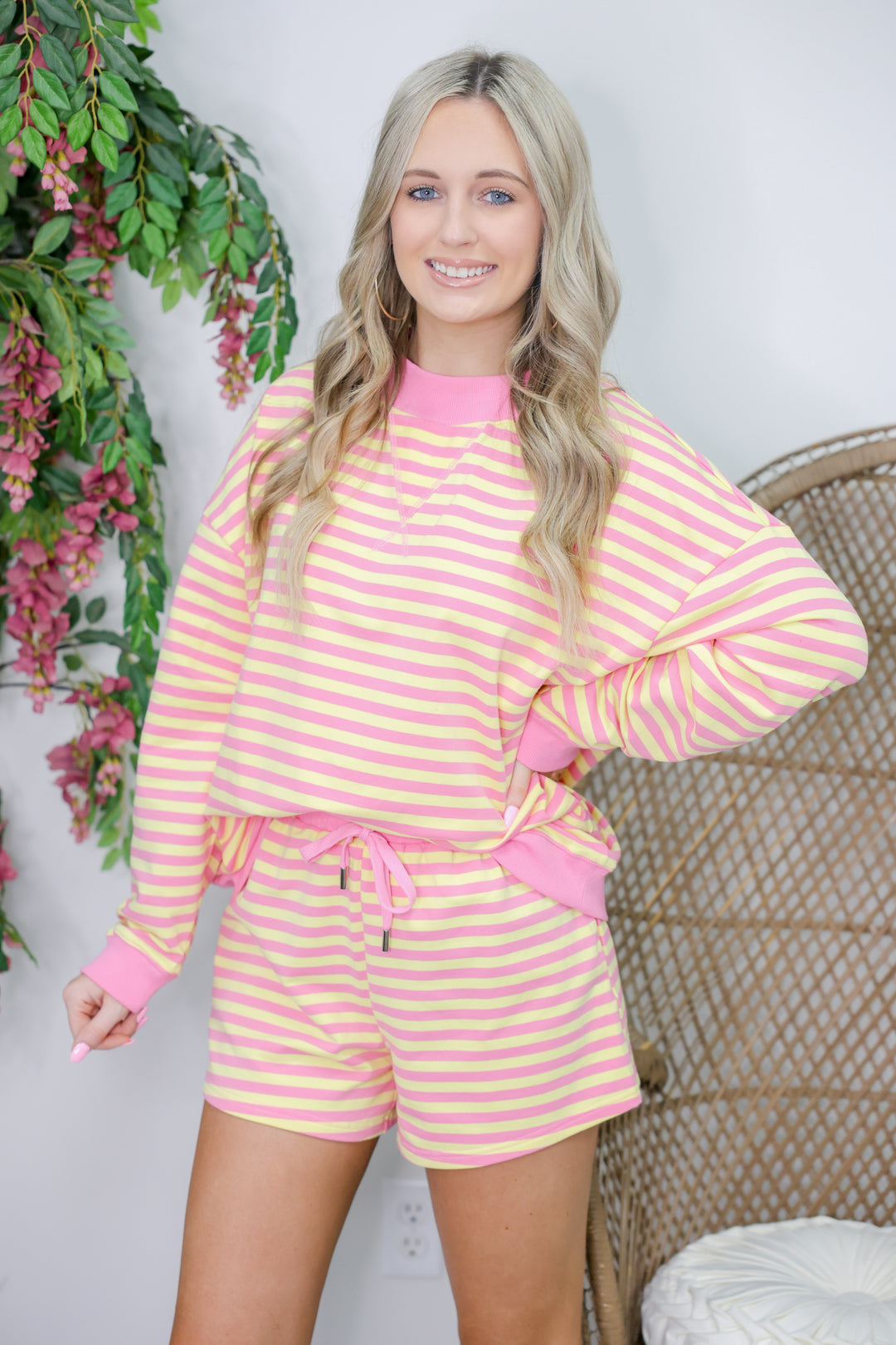 Striped Terry Shorts Set "Pink Lemonade"