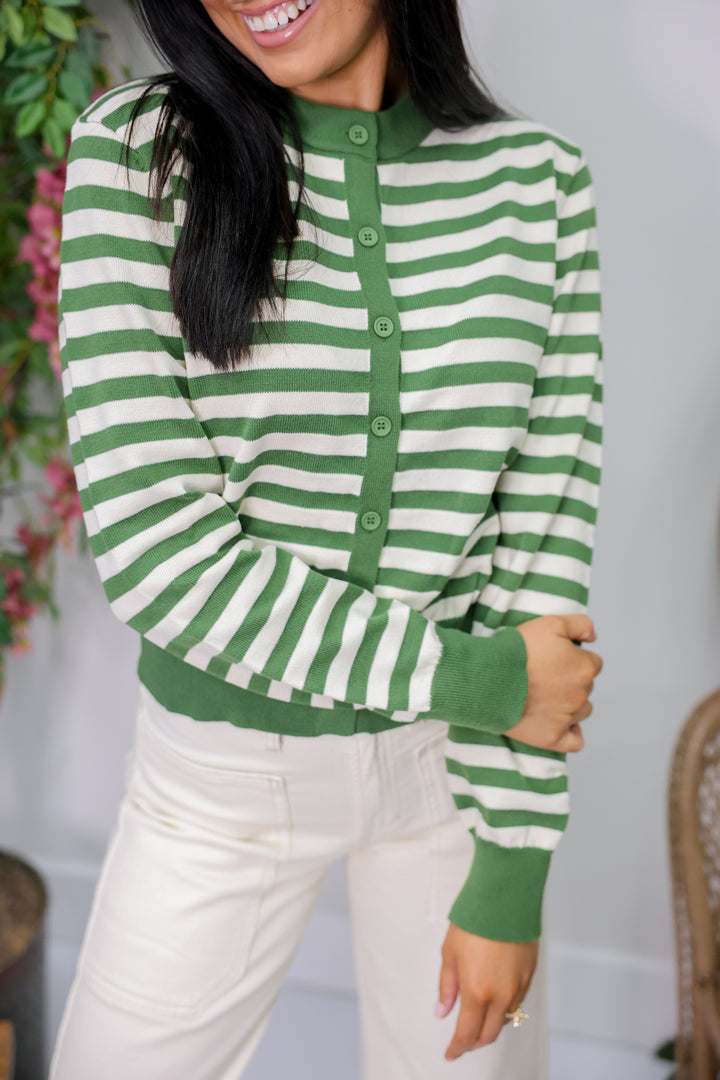 Stripe Sweater Cardigan "Forest Green"