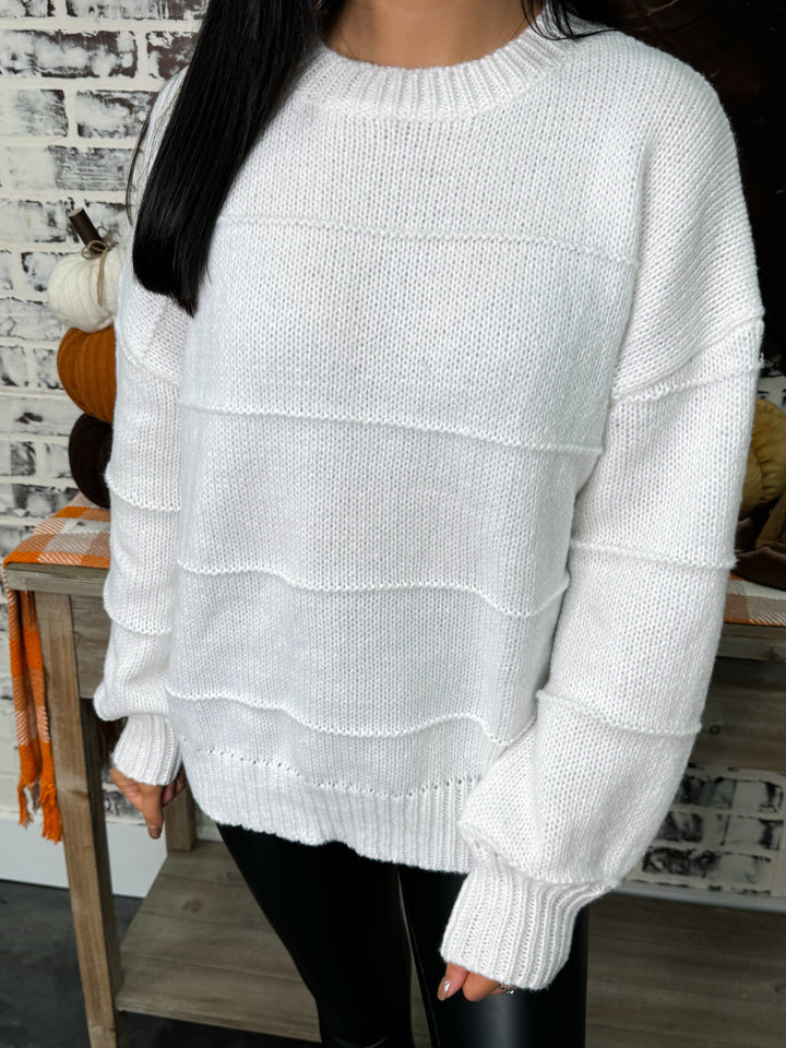 Long Sleeve Crew Neck Oversized Sweater "White"