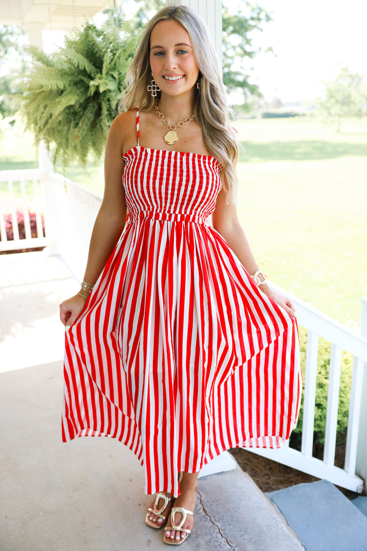Striped Midi Dress "Red/White"