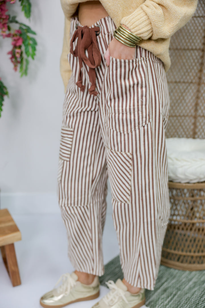 Striped Barrel Pants "Brownie Cream"