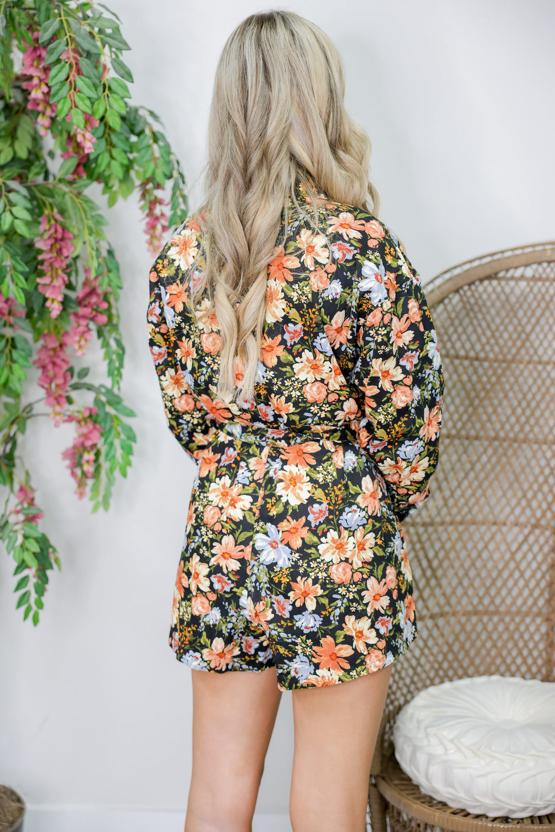 Serving Floral Looks Romper "Black Multi"