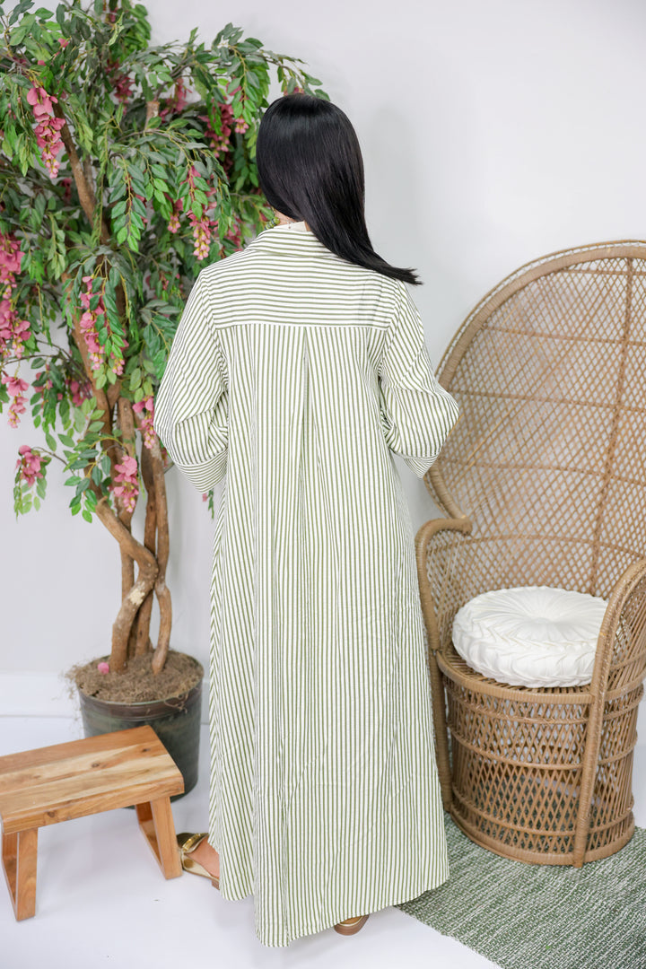 Sarah Striped 3/4 Sleeve Midi Dress "Olive"