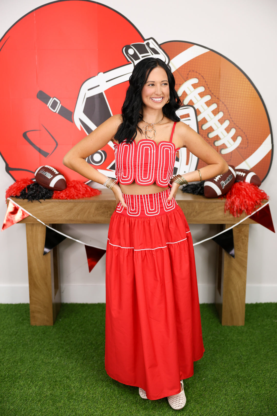 Exclusive Lace Trimmed Top & Skirt Set "Red/White"