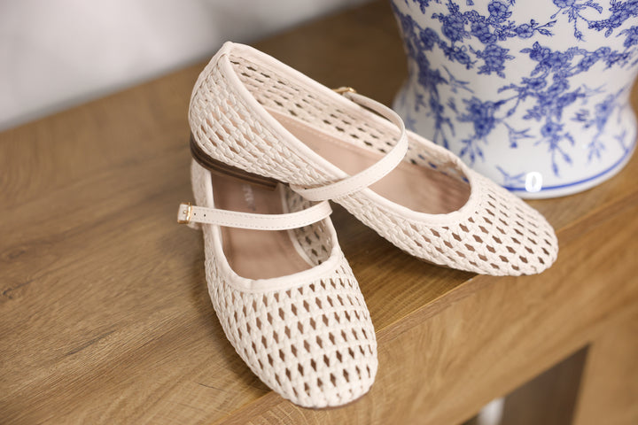 Woven Mary Jane Flats "Bone"