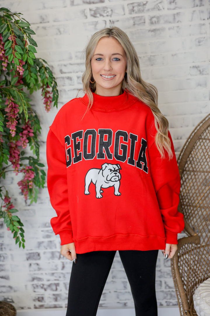 Georgia Mascot Mock Neck Sweatshirt "Red"