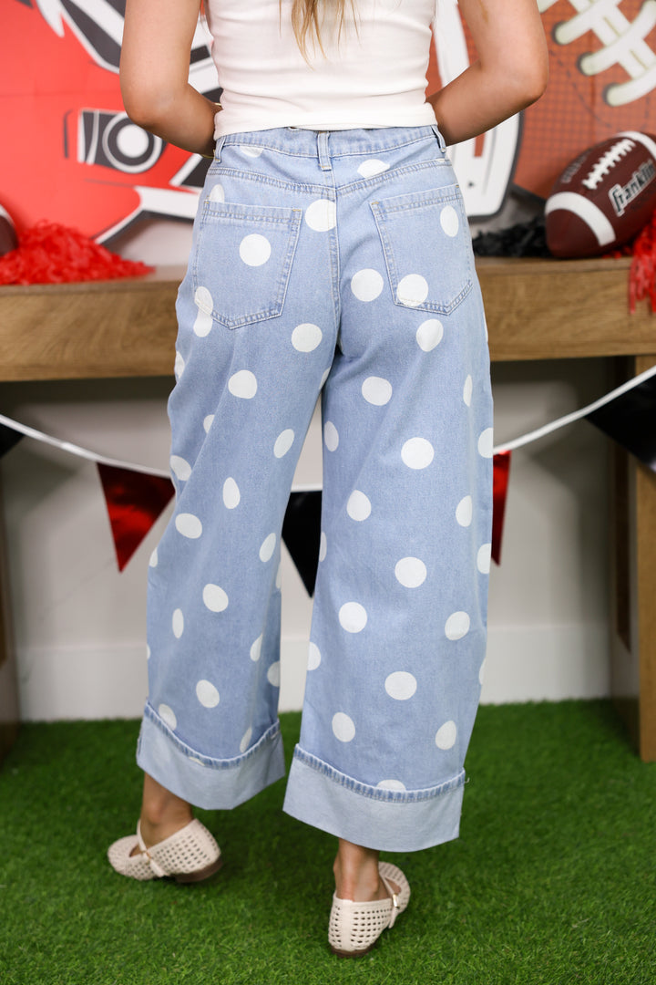 Polka Dot Barrel Denim Pants