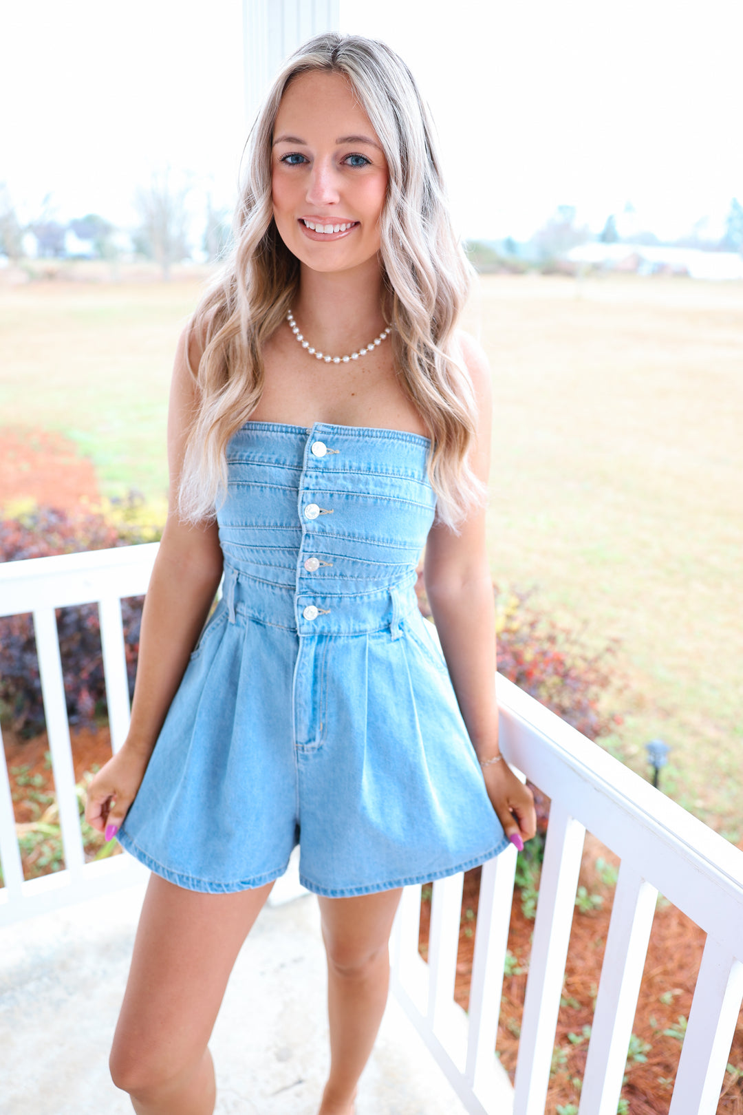 Strapless Denim Romper