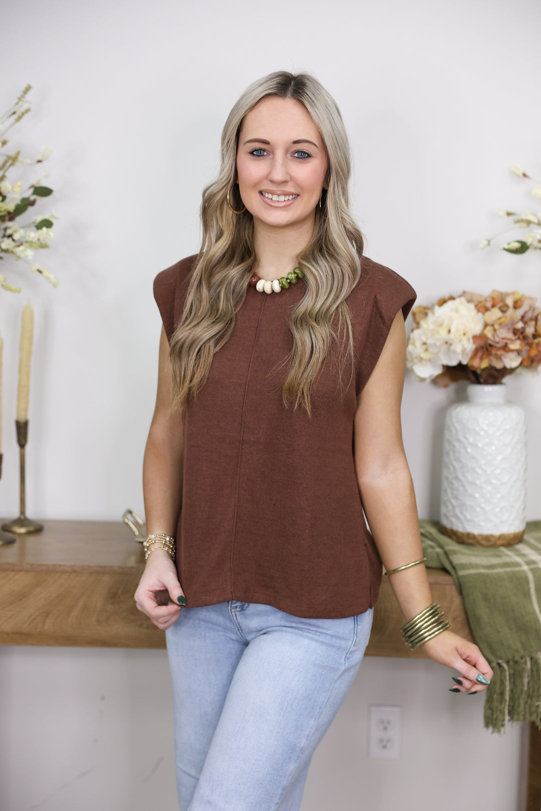 Sophie Solid Sleeveless Top "Brown"