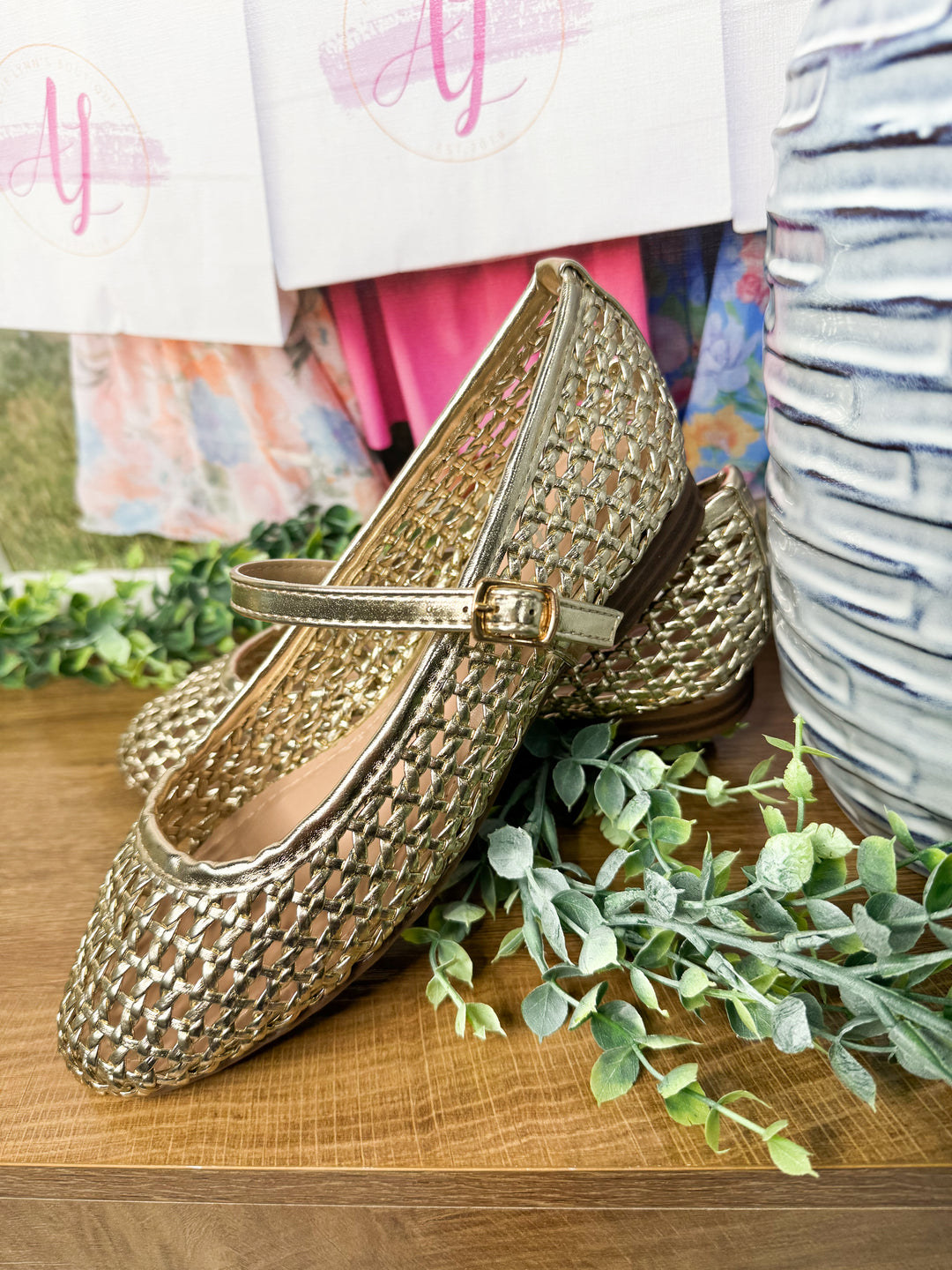 Woven Mary Jane Flats "Gold"